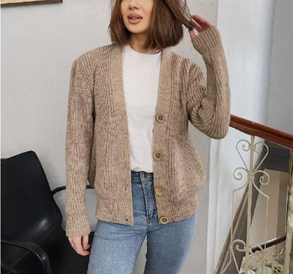 Women's Chunky Knit Cardigan Modern Buttons