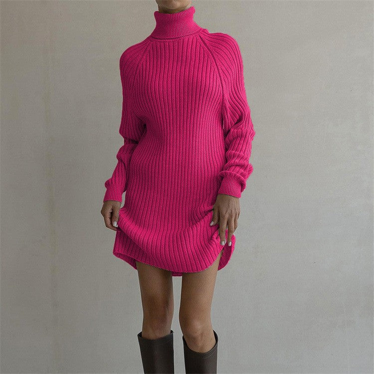 Women's Knitted Dress Elegant Design High Collar