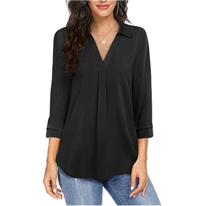 Women's Blouse V-Neck Short Sleeve Elegant