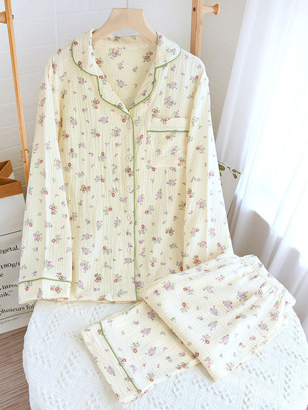 Women's Pajama Set Floral Button-Down Shirt