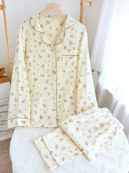 Women's Pajama Set Floral Button-Down Shirt