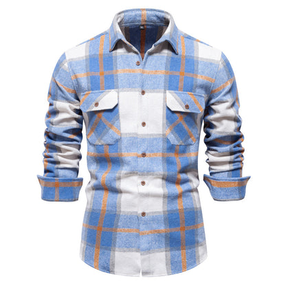 Men's Plaid Flannel Shirt Two-Pocket Winter