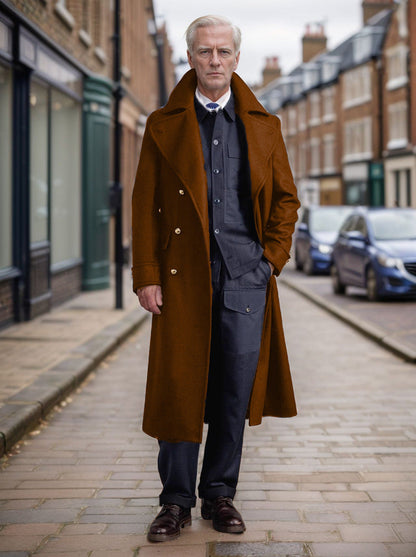 Men's Elegant Long Wool Coat Overseas Style