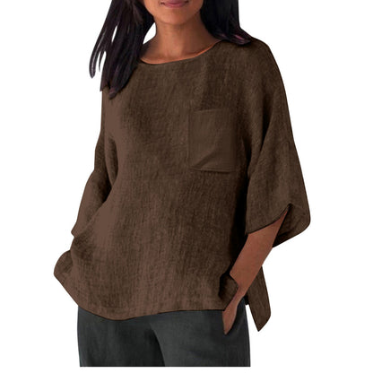 Women's Linen Top with Chest Pocket Summer Clothing