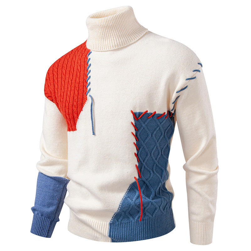 Men's Roll-Neck Sweater Geometric Pattern Modern
