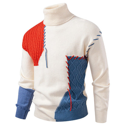 Men's Roll-Neck Sweater Geometric Pattern Modern