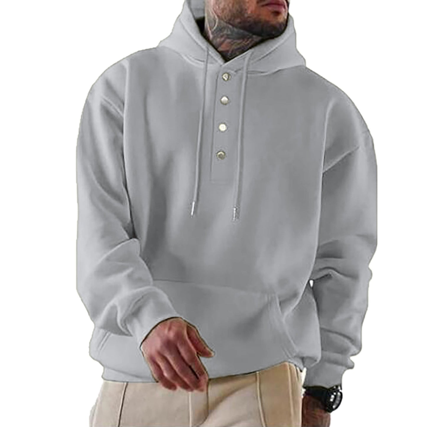 Men's Hoodie Hood Trendy Button Closure Practical