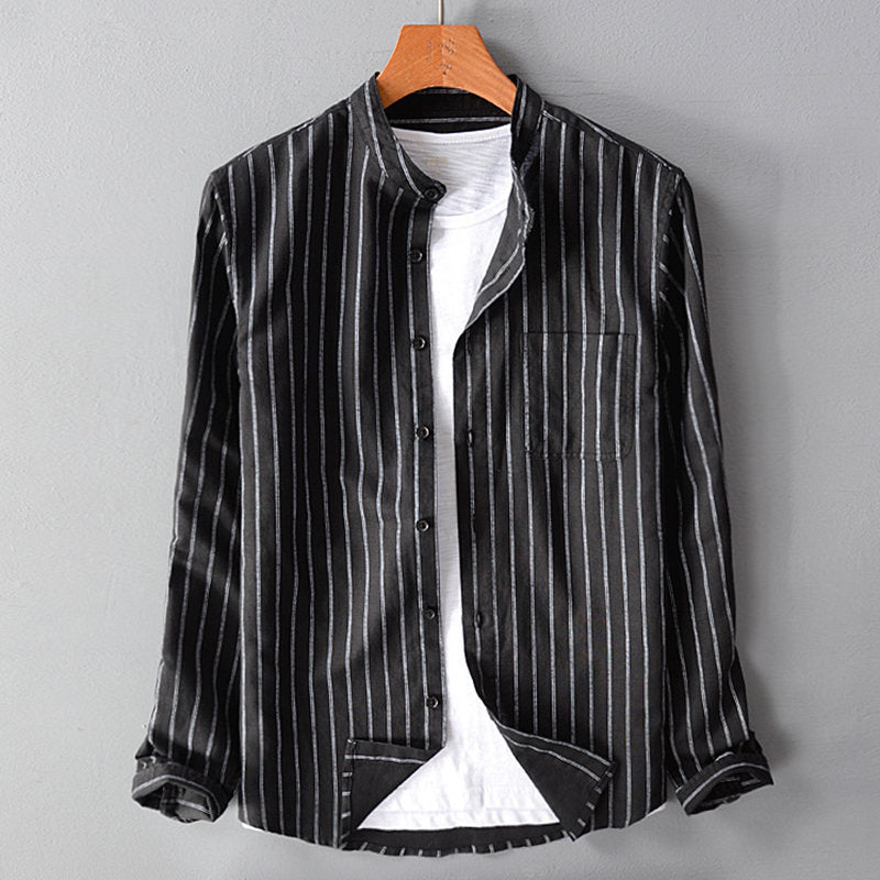 Men's Long Sleeve Shirt Stripe Pattern with Chest Pocket Casual Style