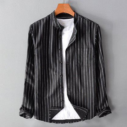 Men's Long Sleeve Shirt Stripe Pattern with Chest Pocket Casual Style