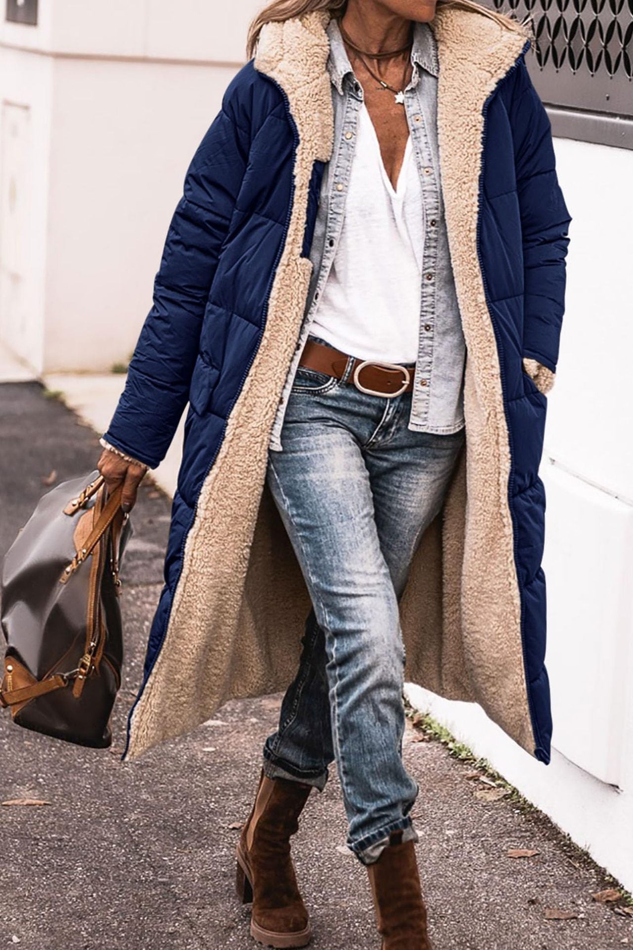 Women's Quilted Long Fleece Winter Jacket