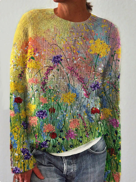 Women's Knitted Jumper with 3D Floral Design