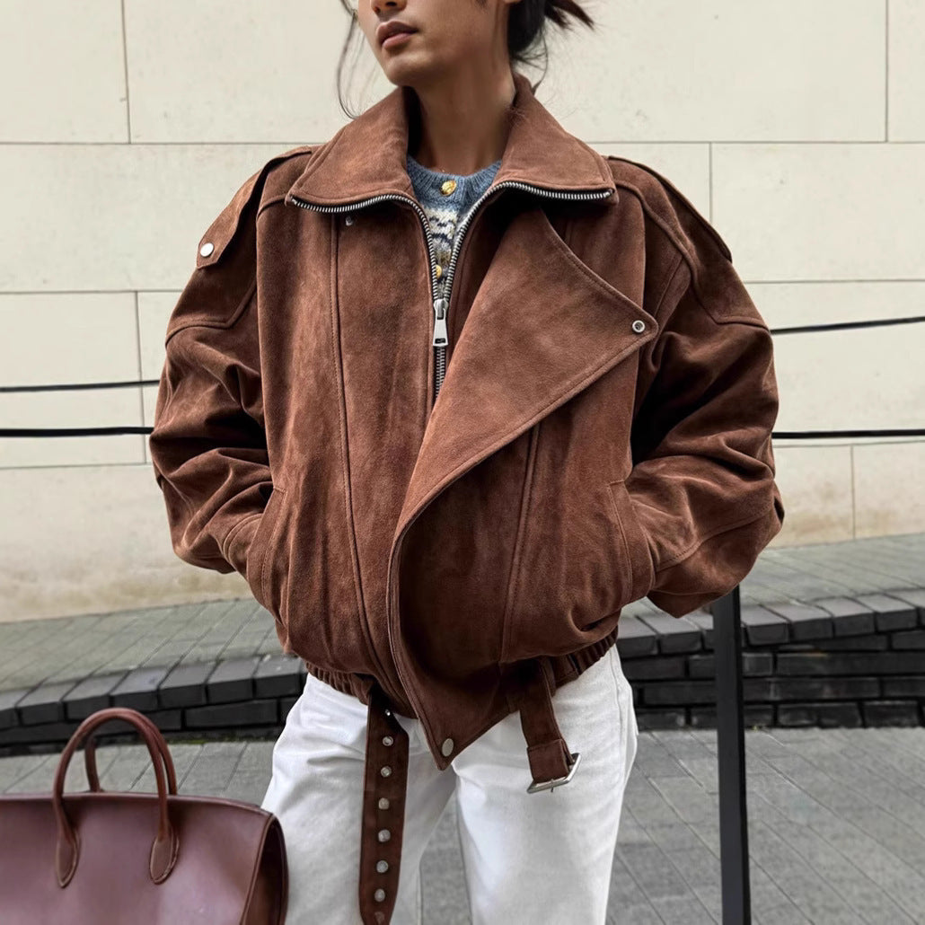 Women's Oversized Leather Jacket Casual Style