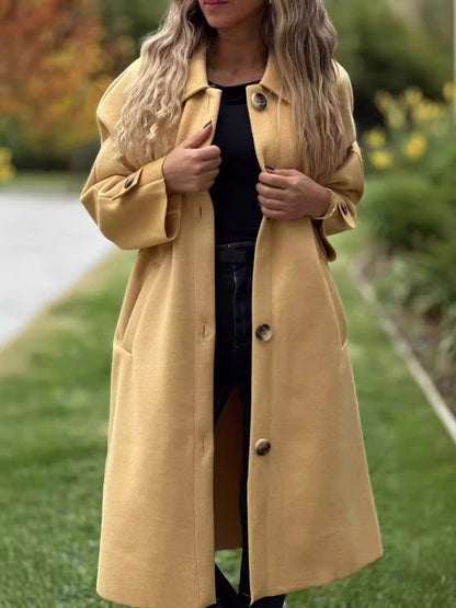 Elegant Women's Coat Long Cut Loose Fit Button Closure