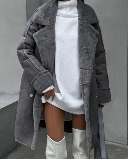Damen Oversized Schaffellmantel Luxus Lang - IdealeKleiden