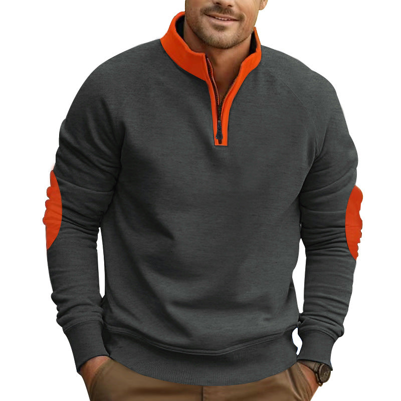 Men's Sports Pullover Quarter-Zip Contrast Sleeve Modern