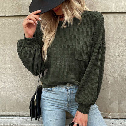 Damen Pullover Lässig Puffärmel Struktur Look - IdealeKleiden