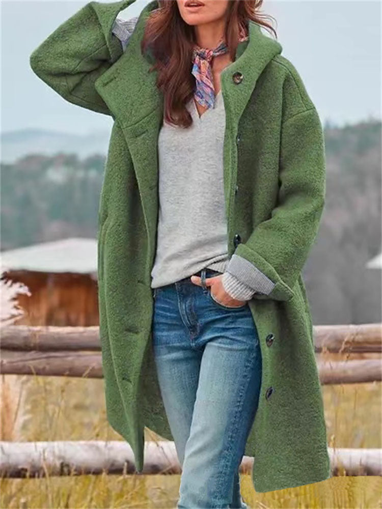 Stylish Wool Coat Single-breasted Hood