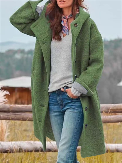 Stylish Wool Coat Single-breasted Hood