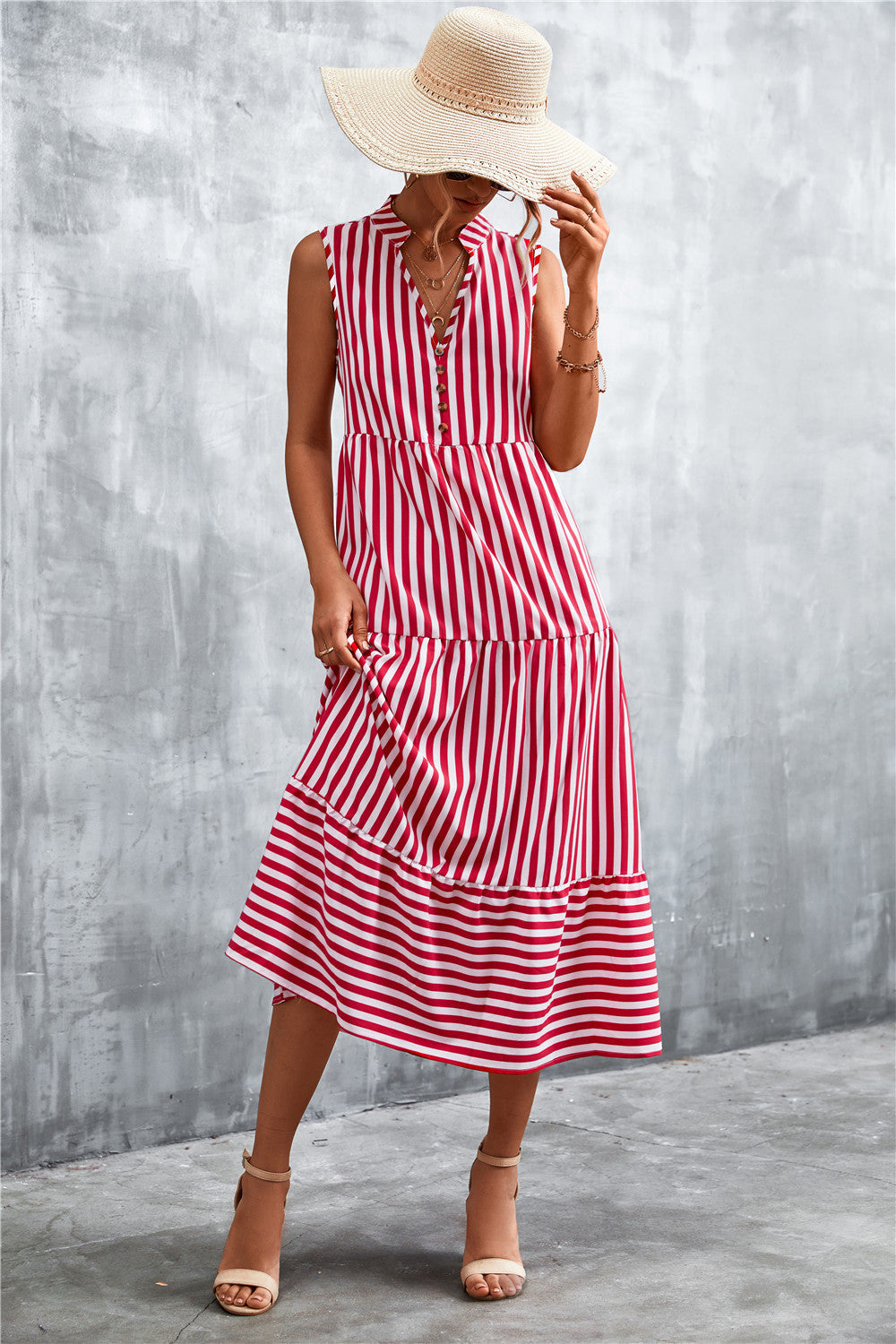 Women's Maxi Dress Striped Elegant Button Closure