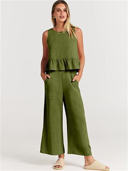 Women's Two-Piece Set Elegant Ruffle Detail