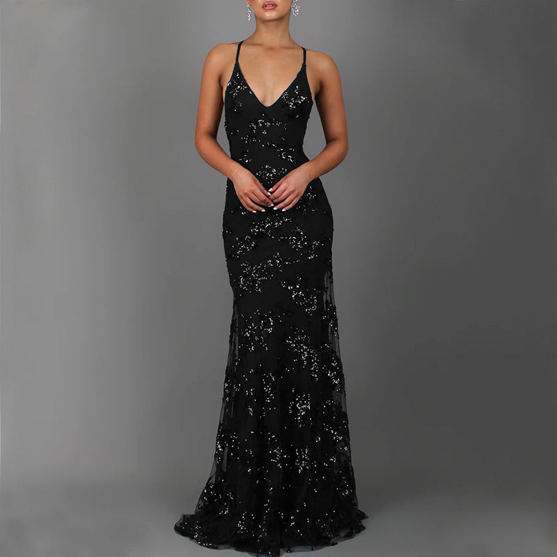 Sparkly Evening Gown for WomenSexy Backless Design