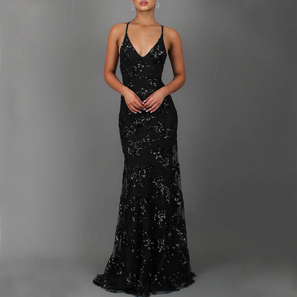 Sparkly Evening Gown for WomenSexy Backless Design