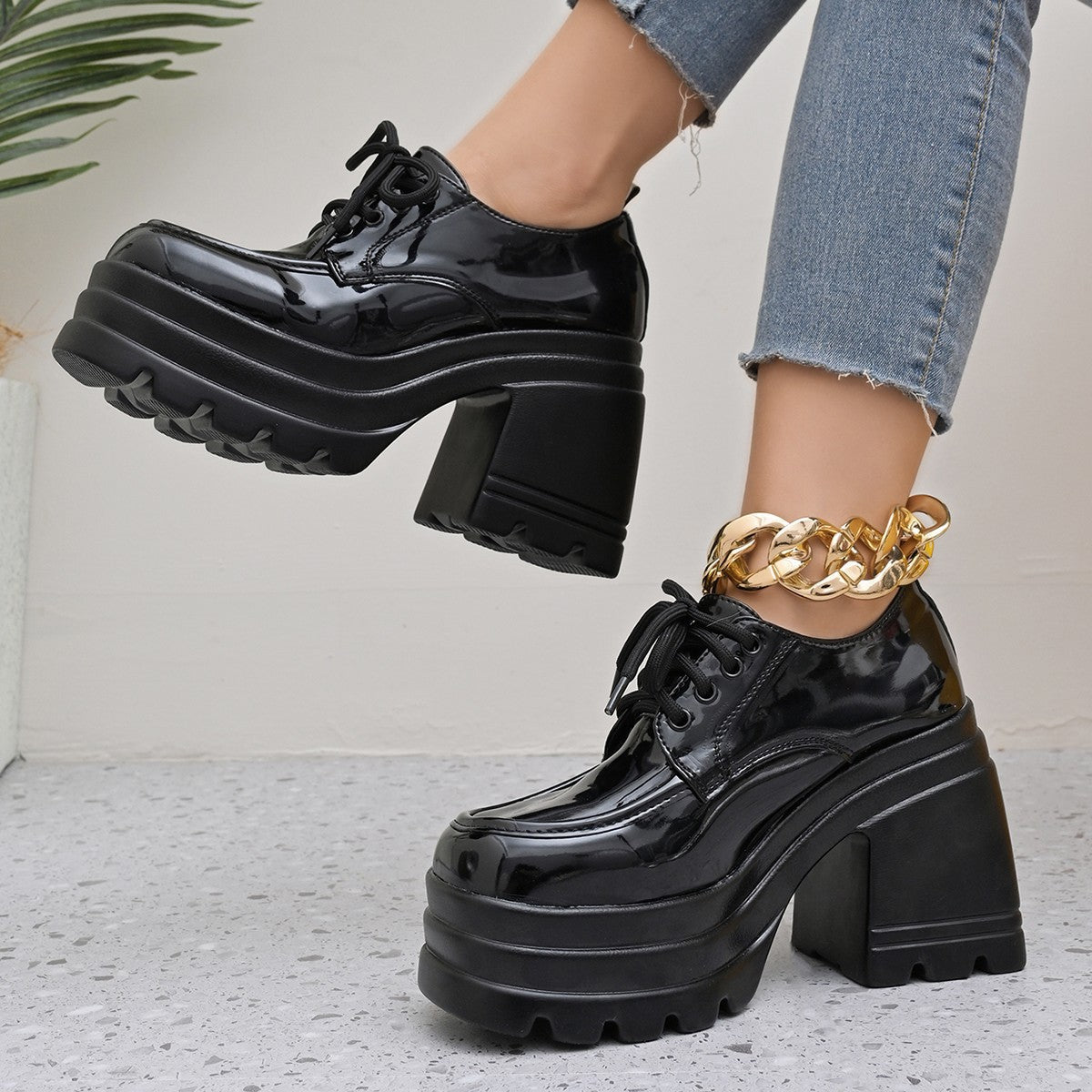 Women's Platform Shoes Sturdy Shiny