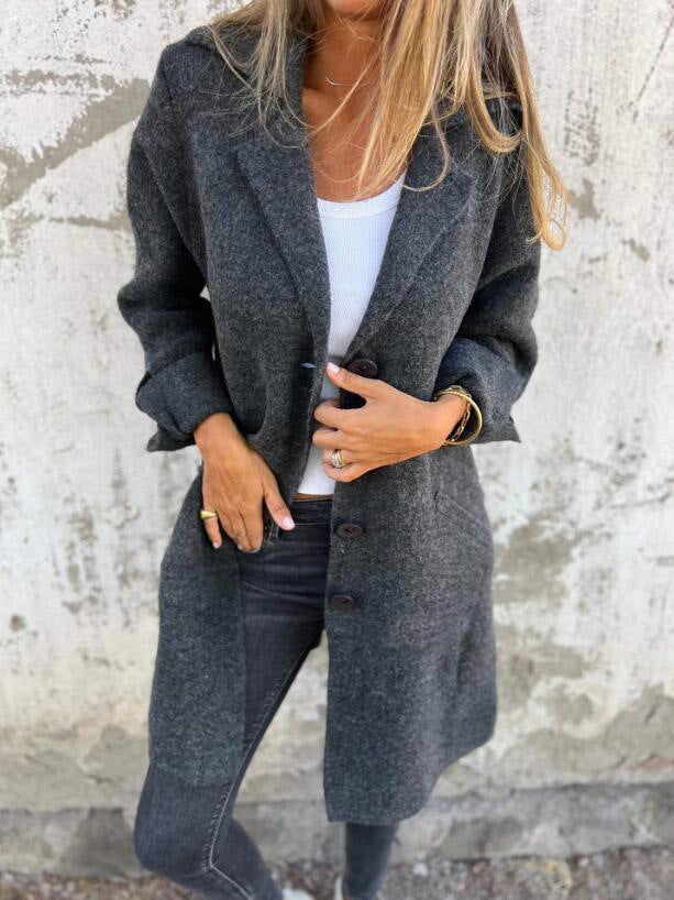 Mid-length wool coat Loose fit Elegant lapel collar