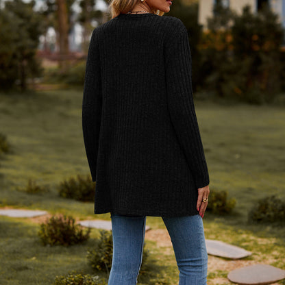 Strickjacke Damen Woll Lässig Mit Taschen - IdealeKleiden