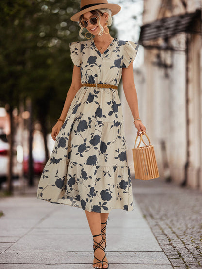 Women's Midi Dress Floral Ruffle Elegant Laced
