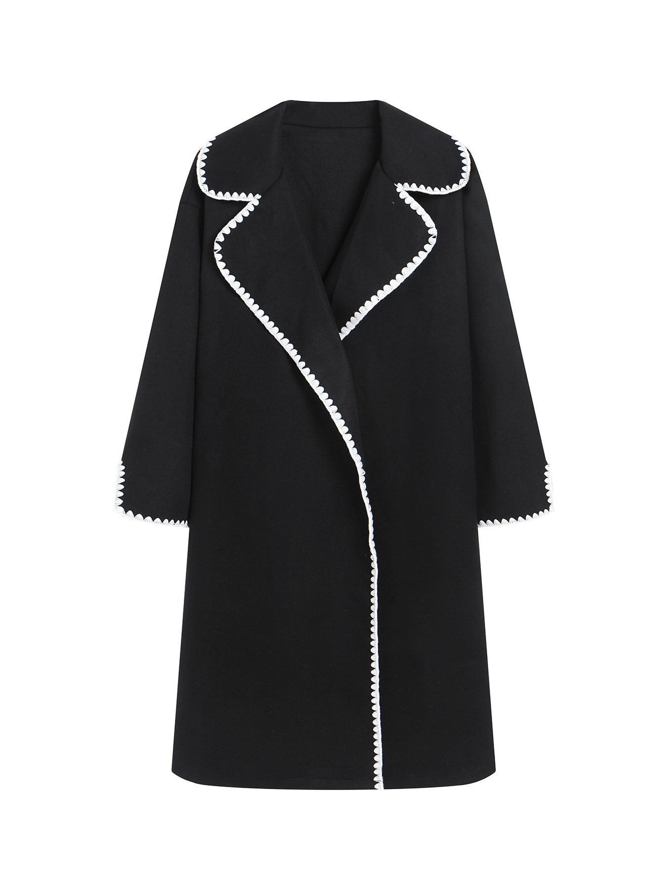 Windbreaker Wool-Look Plus Size Open Collar Embroidered