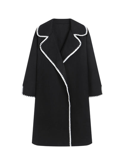 Windbreaker Wool-Look Plus Size Open Collar Embroidered