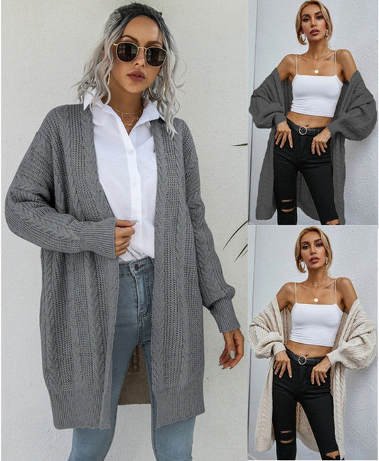Damen Cardigan Grobstrick Oversize Lässig Zopfmuster - IdealeKleiden