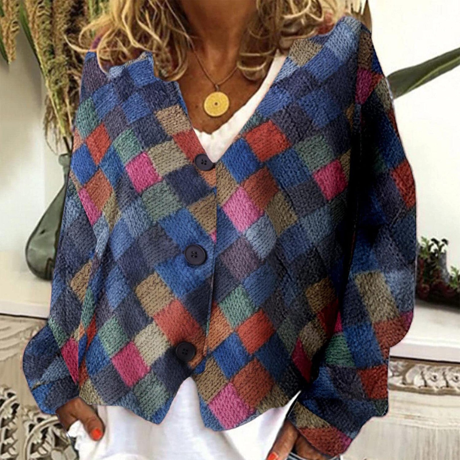 Stylishe Damenjacke V-Ausschnitt Knopfverschluss - IdealeKleiden