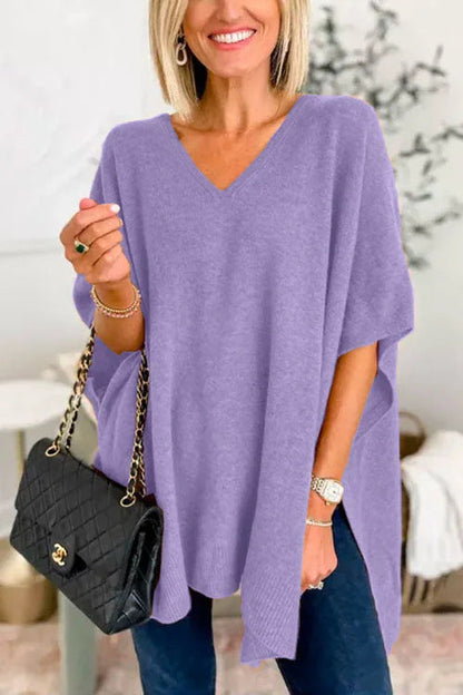 Women's Knitted Poncho Casual V-Neck Oversized