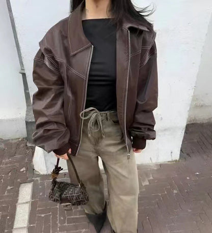 Large Ladies Leather Jacket Chic Oversized Design
