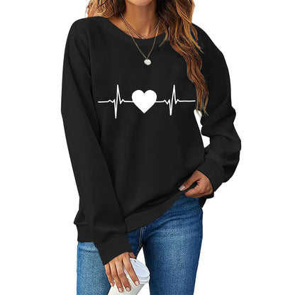 Women's Sweatshirt with Trendy Heart Print Top