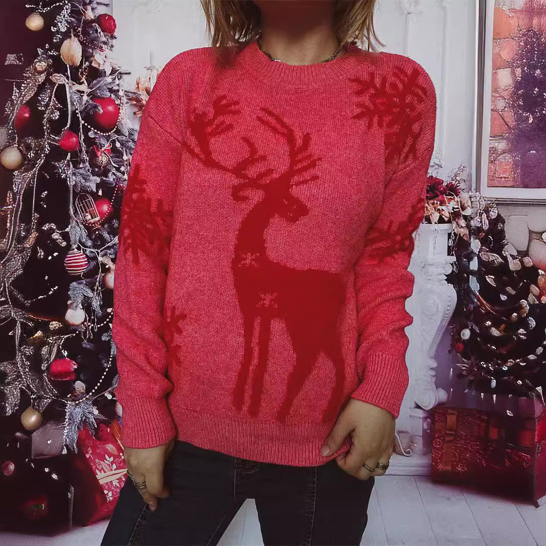 Women's Festive Christmas Sweater Reindeer Motif