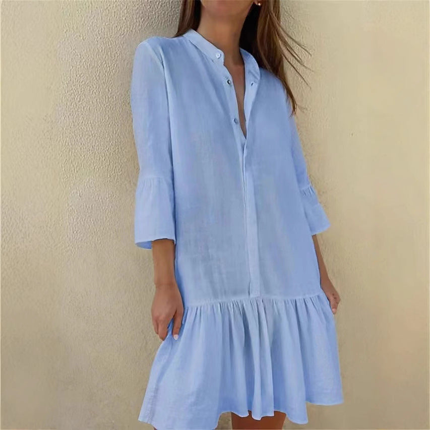 Damen Hemdkleid Rüschen Chic Elegant - IdealeKleiden