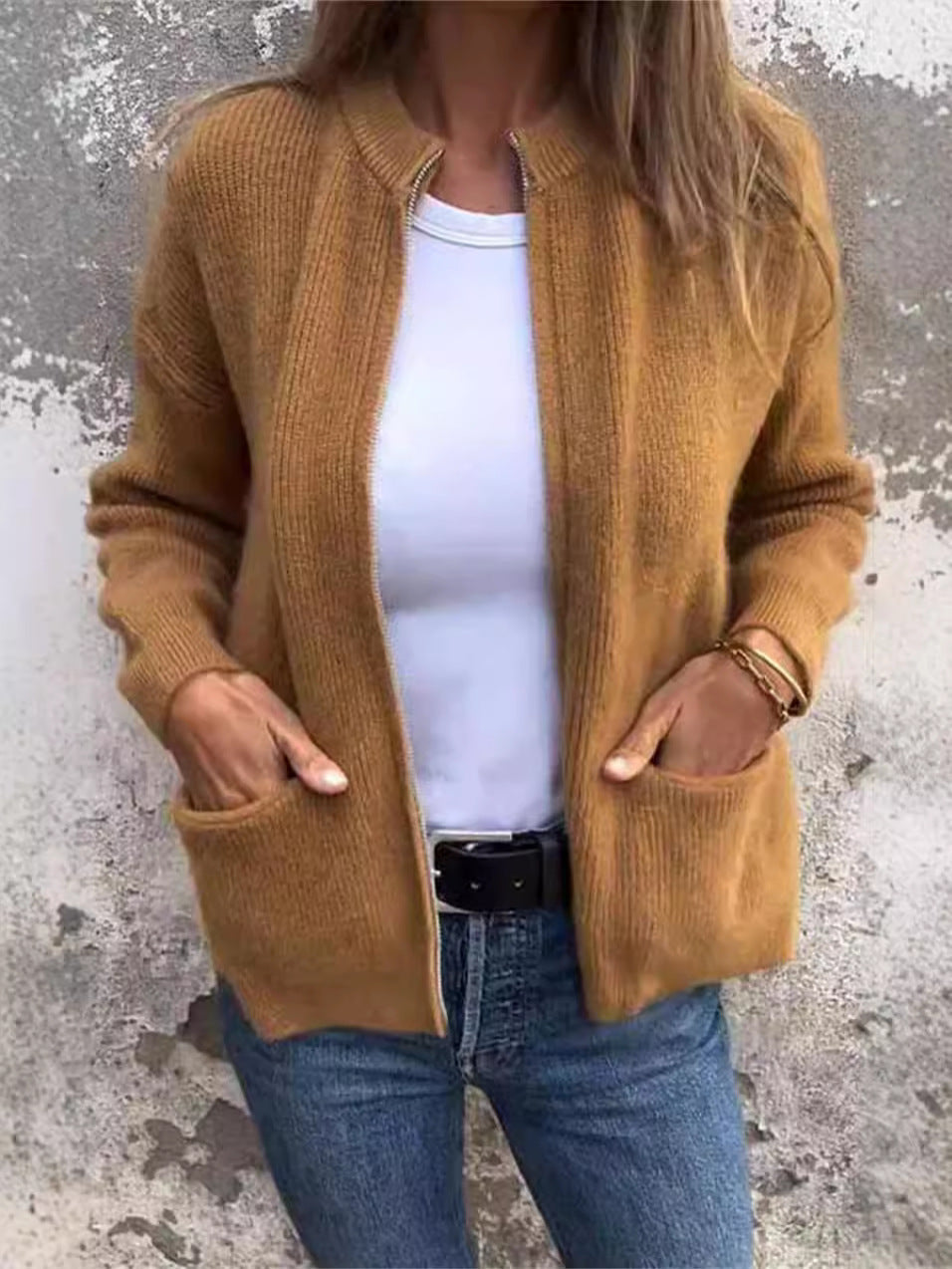 Women's Practical Rib-knit Jacket Loose Fit