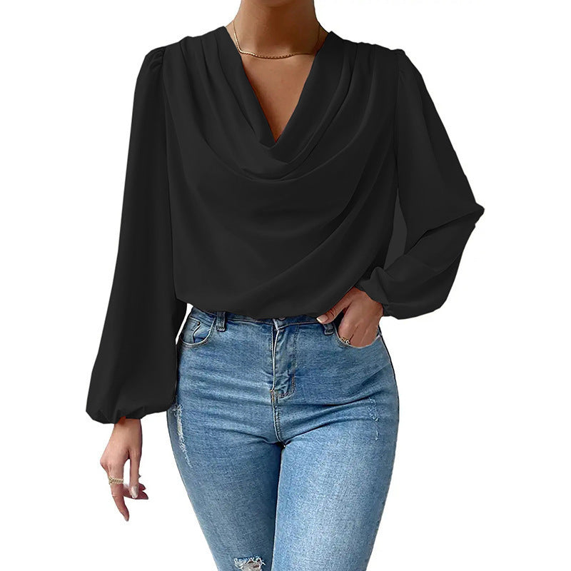 Elegant Women's Blouse Long-sleeved Asymmetrical Chic