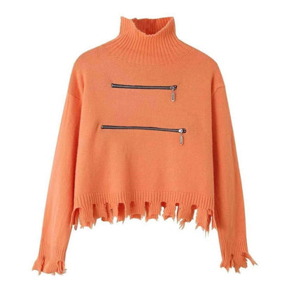 Damen Pullover Modern Asymmetrisch Fransig