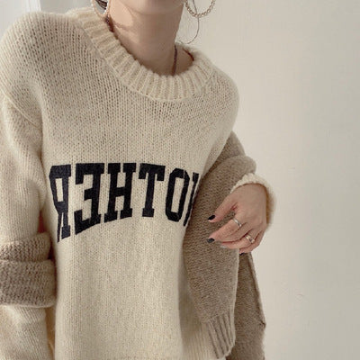Women's Oversized Sweater Large Logo Trendy Knit Pattern