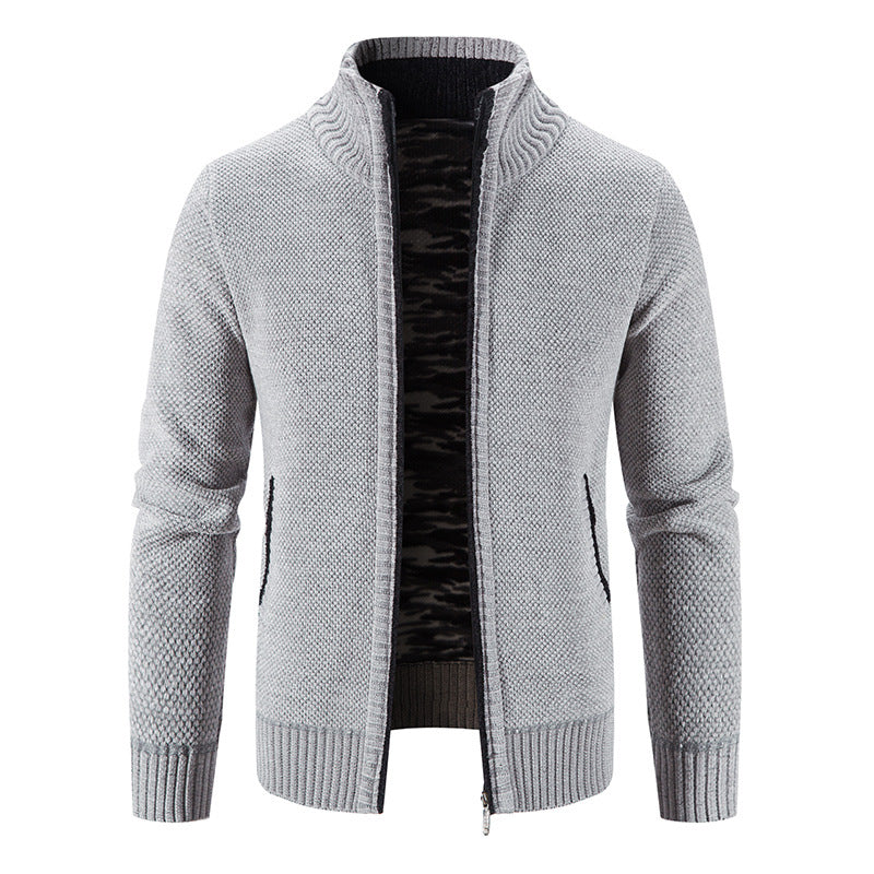 Men's Cardigan High Collar Practical Zipper Pockets