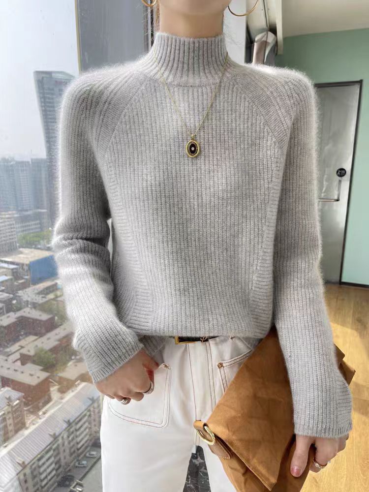 Women's Long-Sleeve Sweater Fine Ribbed High Neck