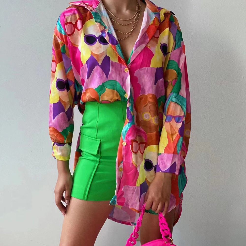 Women's Oversized Blouse Multicolored Graphic Print
