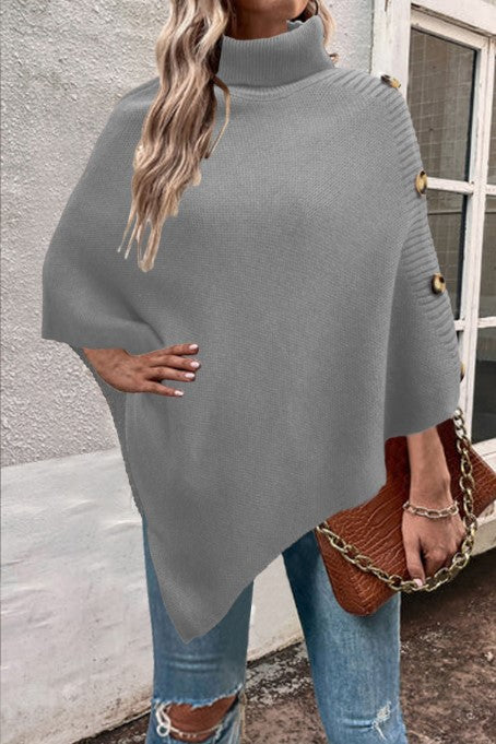 Women's Knitted Poncho High Collar Elegant Design