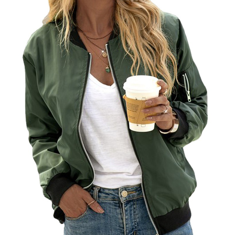 Women's Short Bomber Jacket Zipper