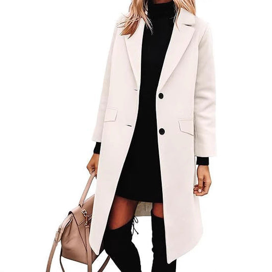 Damen Trenchcoat Elegant Lang Wollmantel Klassik - IdealeKleiden
