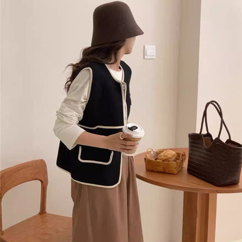 Women's Vest Chic Contrast Pockets Elegant Design